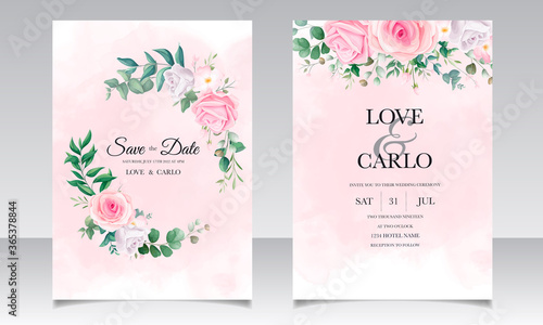 Beautiful floral frame wedding invitation card template