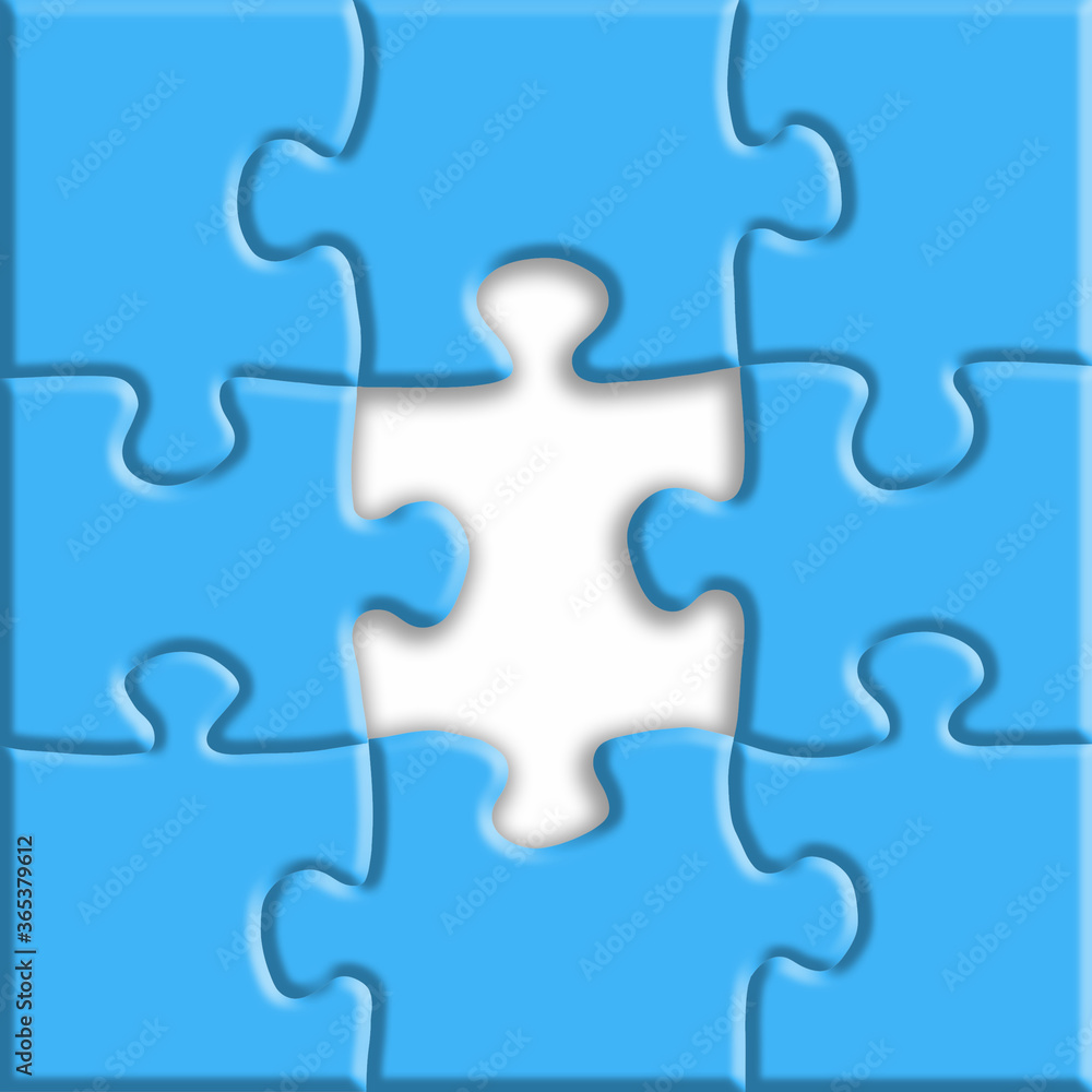 Blue puzzle with shadows on a white background. Blue puzzle with shadows on a white background.