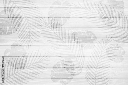 The leaf pattern on a white plank floor can be used as a background.