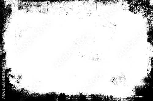 Black paint strokes frame on white background. Grunge template. Distressed texture.
