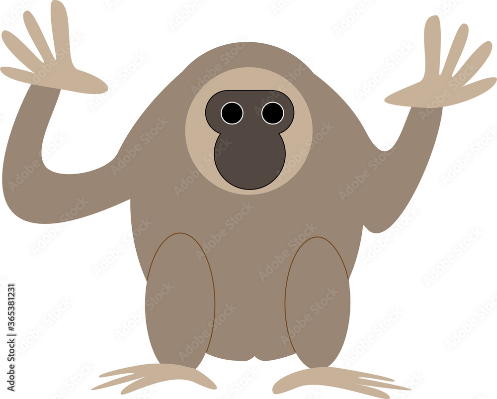 Fototapeta premium 手を広げて、手を振っている可愛いおしゃれな若い赤ちゃんテナガザルのベクターイラスト