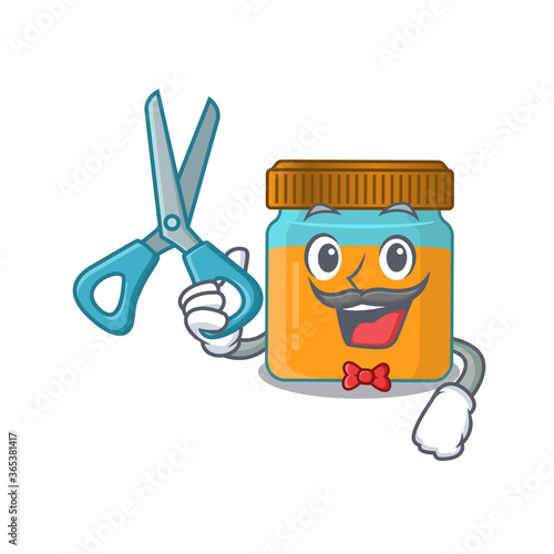 Honey jar cartoon character design as talented barber