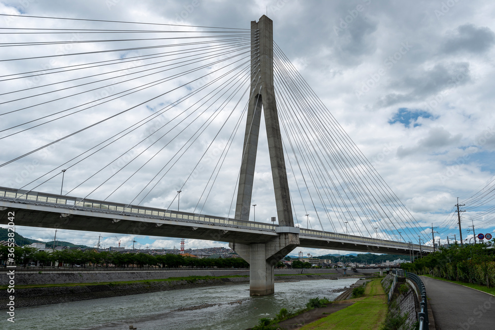Obraz premium Bridge pier over Inagawa river in Ikeda city, Hyogo, Japan