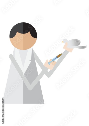 scientist giving an injection to a bird