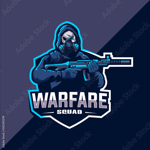 skull squad with gun mascot esport logo design vector