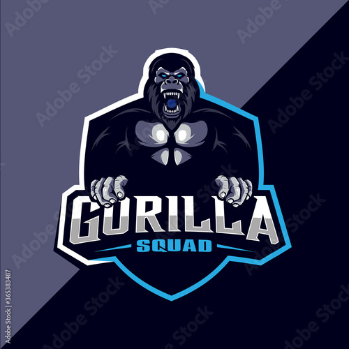 gorilla squad esport logo design vector