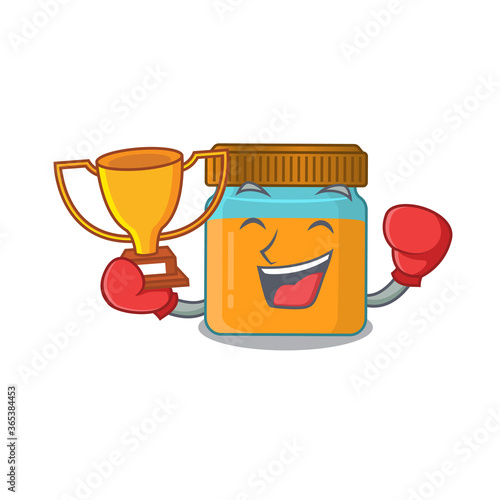 An elegant boxing winner of honey jar caricature design concept