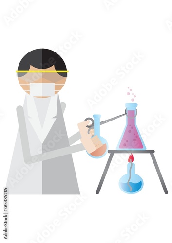 scientist holding chemistry beaker with tongs