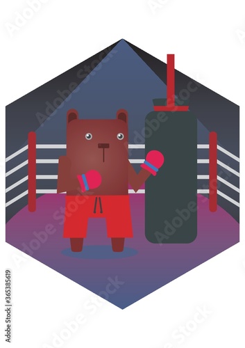 bear cartoon punching the punching bag