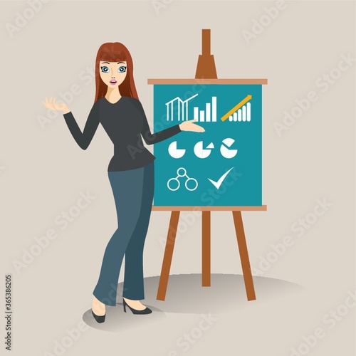 businesswoman explaining on flip chart