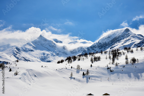 View of Piz Palu and Piz Bernina from Bernina Express Train
