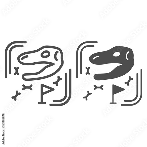 Archaeological excavations line and solid icon, Paleontology concept, Excavated fossils and ancient bones sign on white background, excavation site with dinosaur skull icon in outline. Vector graphic. photo