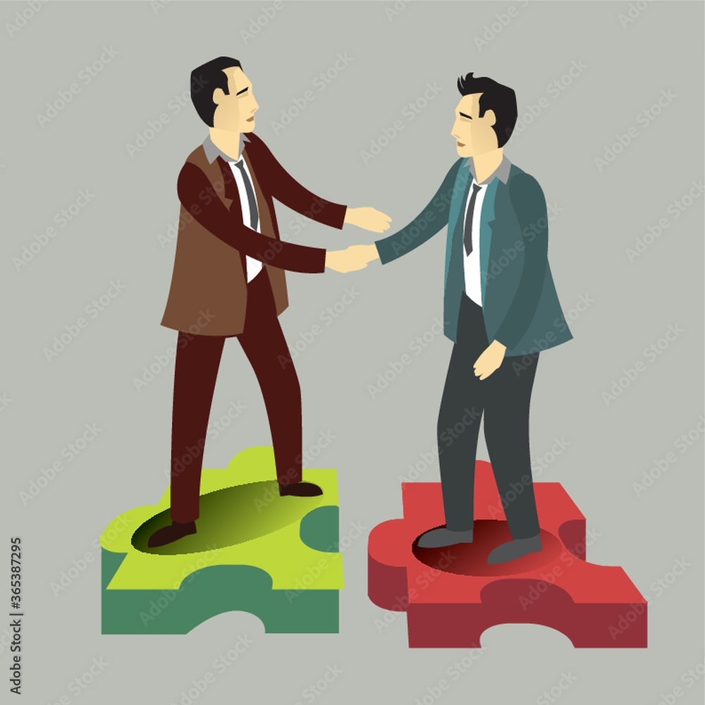 businessmen having meeting on puzzle businessmen having meeting on puzzle