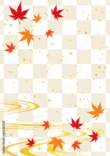 紅葉と和柄の背景フレーム