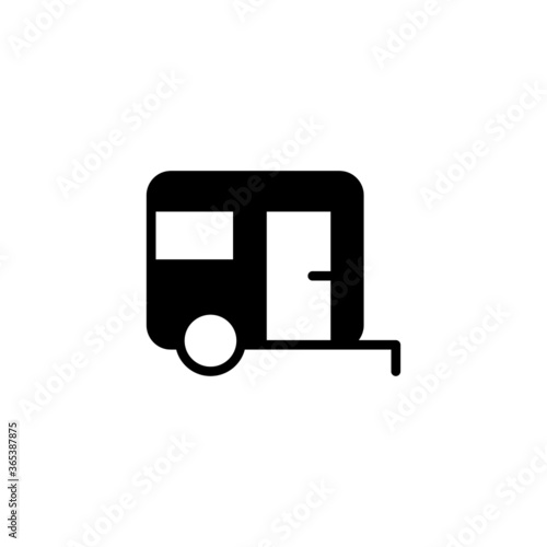 Caravan icon in black flat glyph, filled style isolated on white background