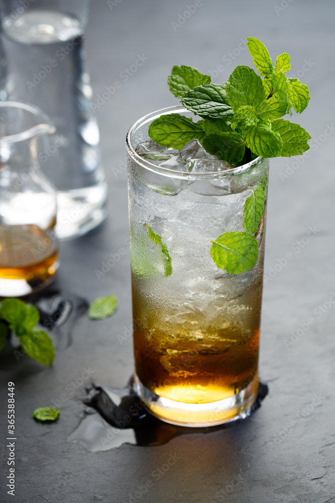 Glass of cold drink with fresh mint leaves Glass of cold drink with fresh mint leaves