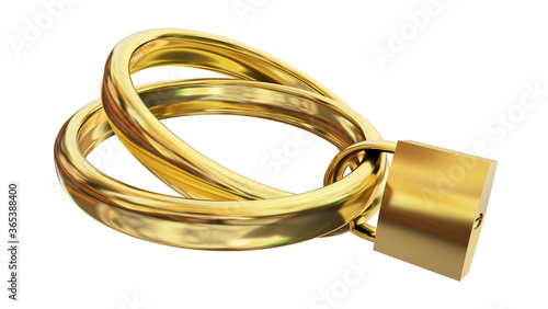 rings padlock golden marriage counselor together for ever - 3d rendering