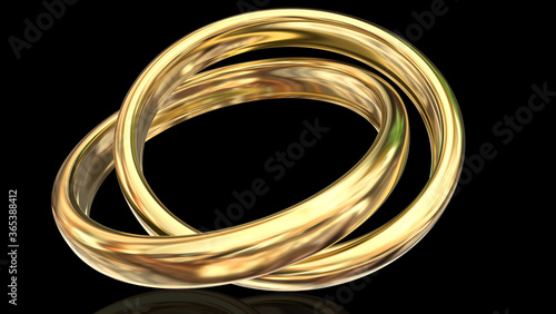 mariage rings golden two 2 isolated - 3d rendering