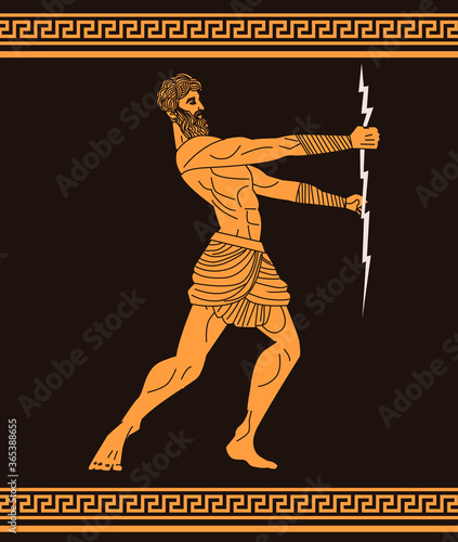 orange and black ceramic of zeus god of ray