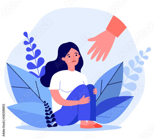 Photo Young woman getting help and cure from stress flat illustration