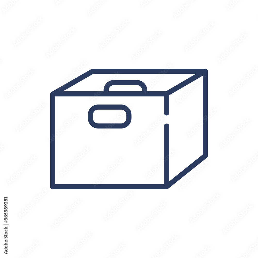 Handheld cardboard box thin line icon. Hole, container, carton isolated outline sign. Delivery and shipping service concept. Vector illustration symbol element for web design and apps Handheld cardboard box thin line icon. Hole, container, carton isolated outline sign. Delivery and shipping service concept. Vector illustration symbol element for web design and apps