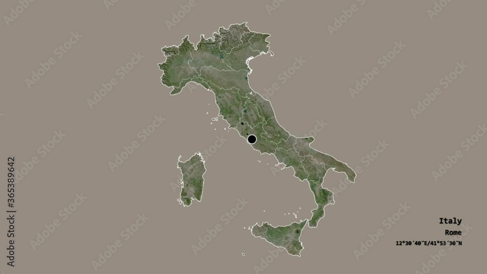 Friuli-Venezia Giulia, autonomous region of Italy, with its capital, localized, outlined and zoomed with informative overlays on a satellite map in the Stereographic projection. Animation 3D Friuli-Venezia Giulia, autonomous region of Italy, with its capital, localized, outlined and zoomed with informative overlays on a satellite map in the Stereographic projection. Animation 3D