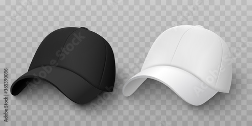 Realistic baseball white and black cap, front view of an empty template and mockup.