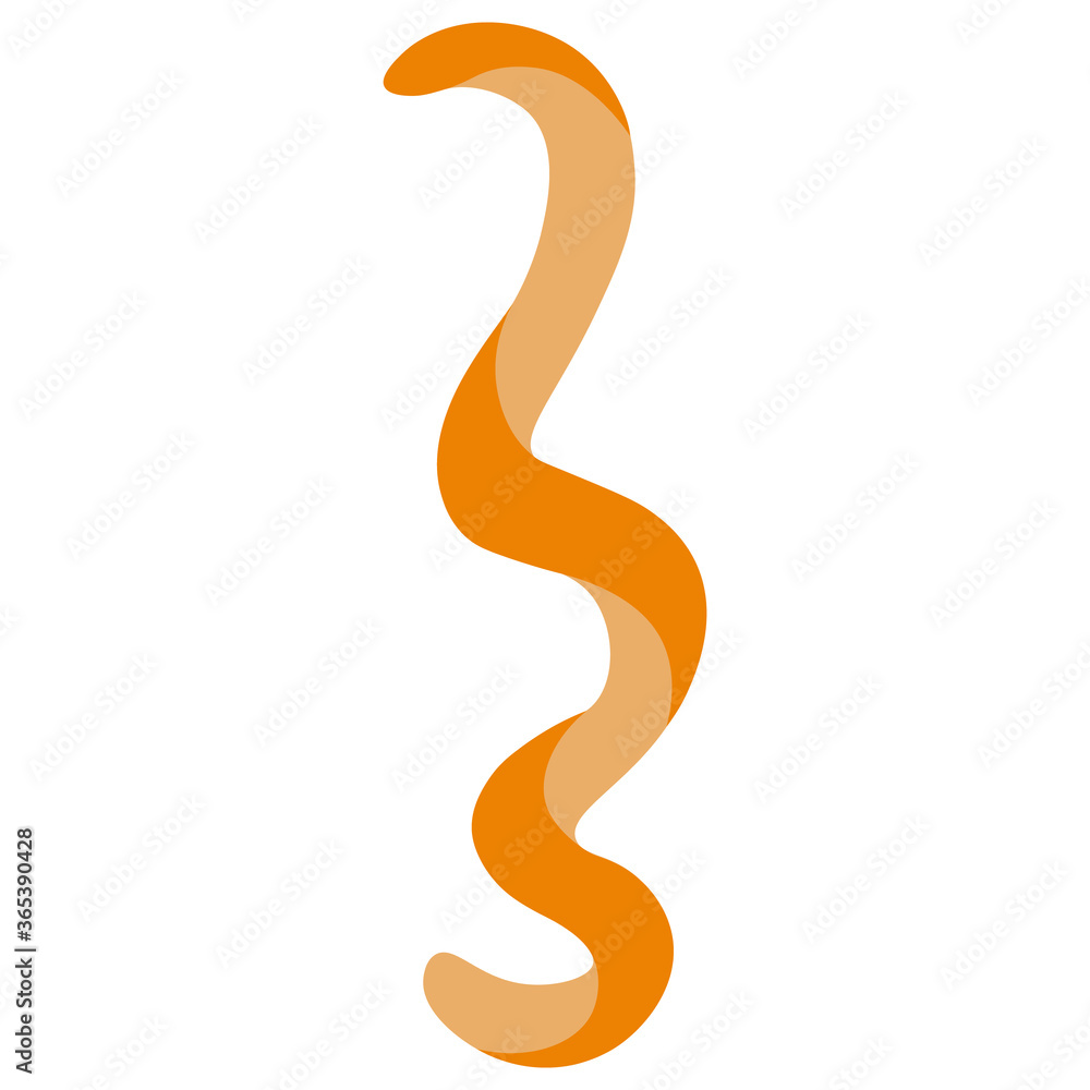 Decoration for a refreshing cocktail. Alcohol drink design. Vector stock illustration. Orange peel. Isolated white background. Fruit zest. Flat style. The skin is peeled in a spiral. Citrus peel. 
