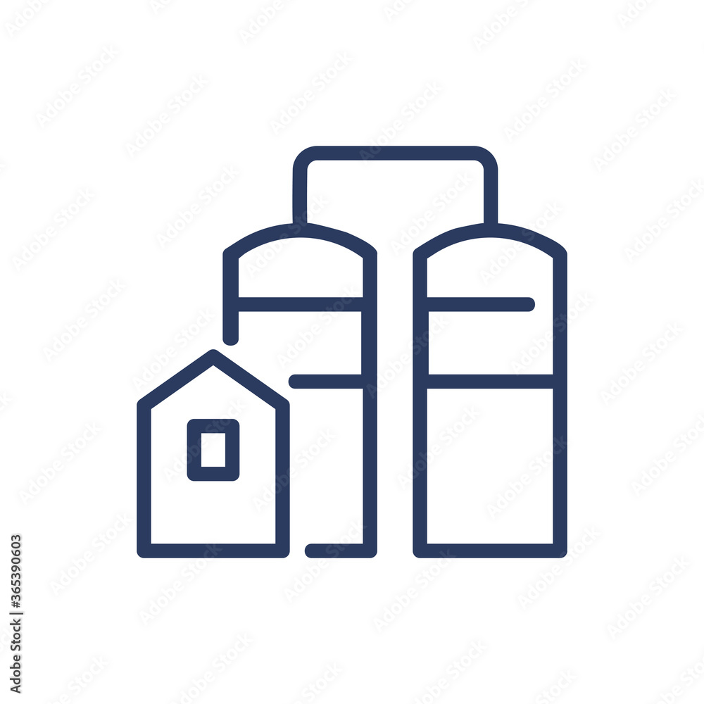 Elevator thin line icon. Building, grain containers, tank, warehouse, storage isolated outline sign. Grain production, agriculture, harvest concept. Vector illustration symbol element for web design Elevator thin line icon. Building, grain containers, tank, warehouse, storage isolated outline sign. Grain production, agriculture, harvest concept. Vector illustration symbol element for web design