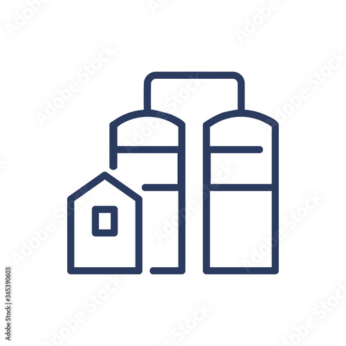 Elevator thin line icon. Building, grain containers, tank, warehouse, storage isolated outline sign. Grain production, agriculture, harvest concept. Vector illustration symbol element for web design