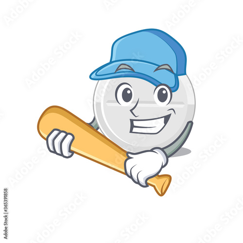 Cool tablet drug caricature picture design playing baseball