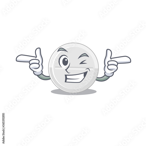 Caricature design concept of tablet drug with funny wink eye