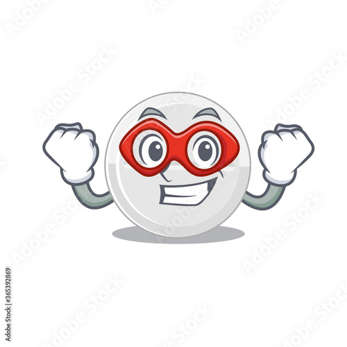 A cartoon mascot of tablet drug in a fantastic Super hero character