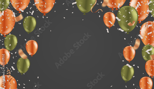 Fototapeta Naklejka Na Ścianę i Meble -  Abstract  Garlands, confetti illustration. Holiday celebration realistic golden ribbons and balloons isolated
