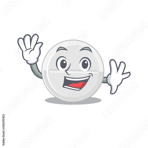 A charismatic tablet drug mascot design concept smiling and waving hand
