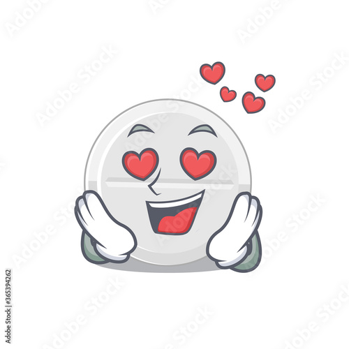 A passionate tablet drug cartoon mascot concept has a falling in love eyes