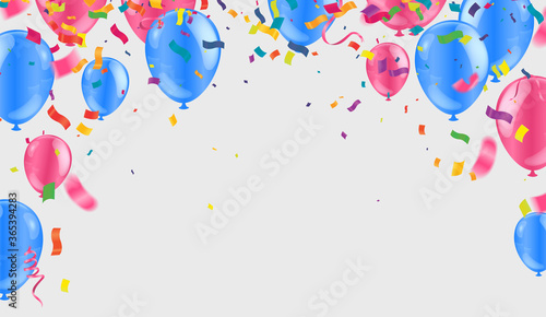 Tela Border of realistic colorful helium balloons isolated on background