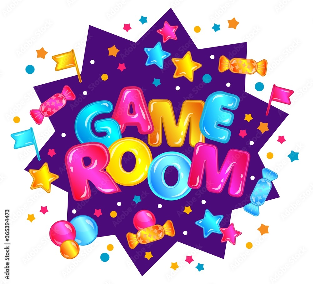 Game room label sticker for chilhood play area in entertainment center or activity park