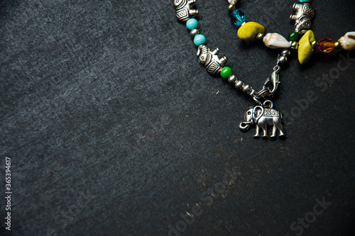 Silver colorful necklace of elephants 