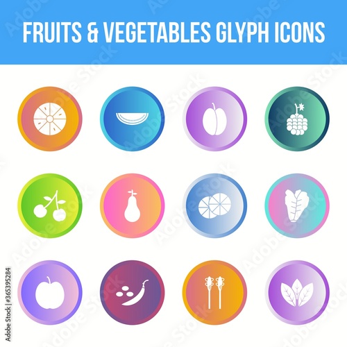 Unique fruits & vegetables vector glyph icon set