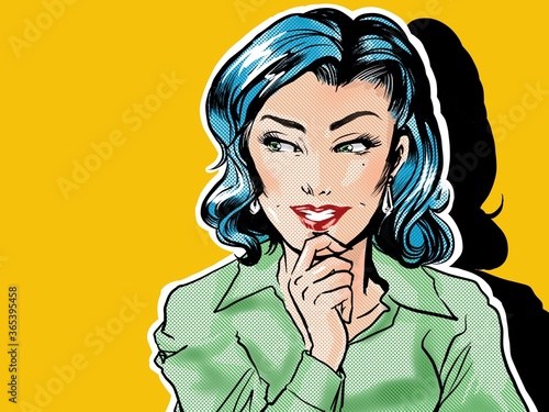 Yellow color background and American comics s beautiful woman 