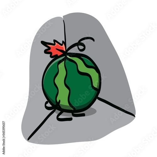 watermelon cartoon character hiding in corner