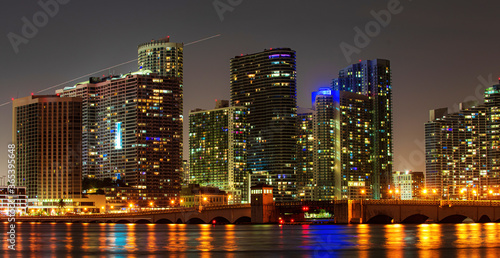 Miami night. Downtown Miami skyline at dusk  Florida.