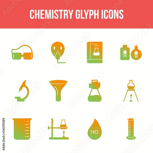 Unique chemistry vector glyph icon set
