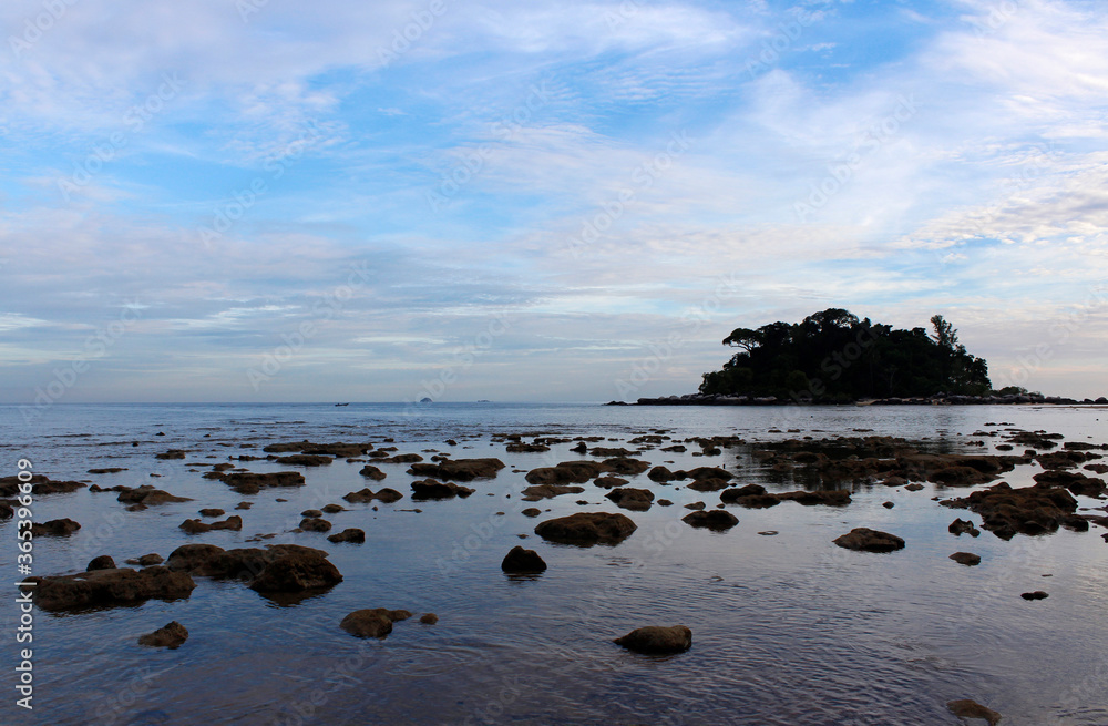 Seaside view of the low tide at dawn, Tioman Island