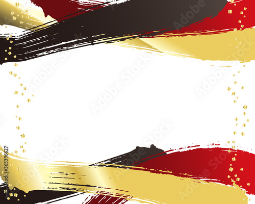 3色のブラシのラインと金粉の背景素材