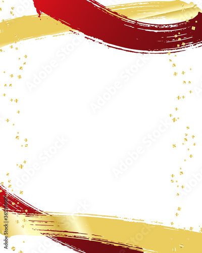 2色のブラシのラインと金粉の背景素材