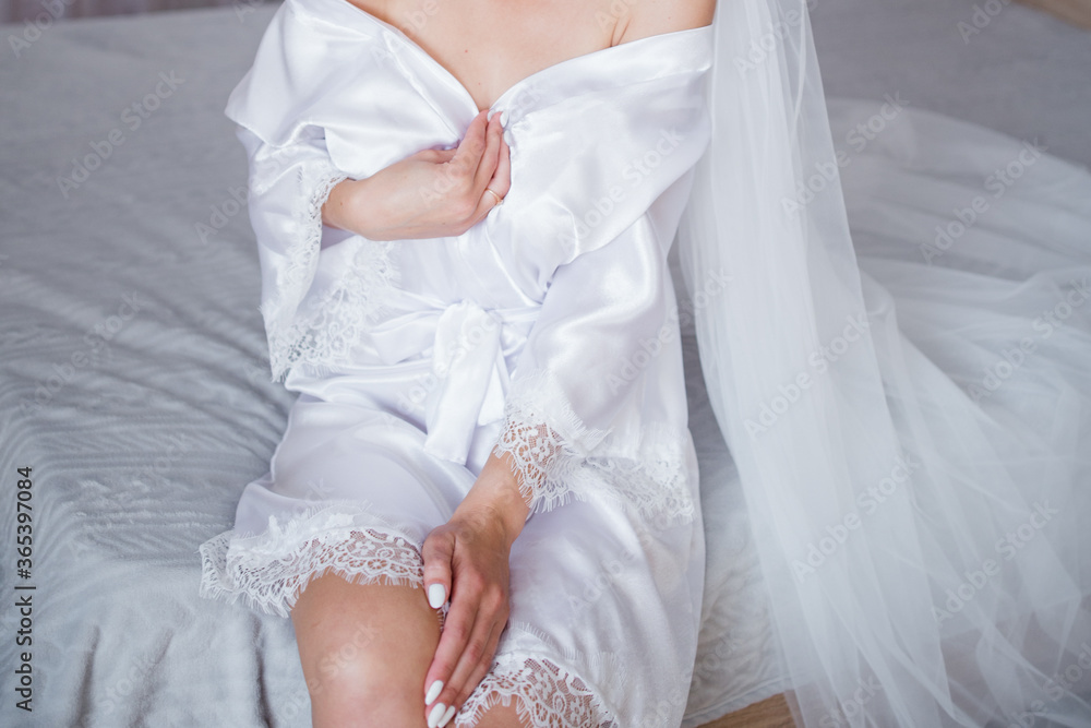 bride in peignoir in the morning in the room bride in peignoir in the morning in the room