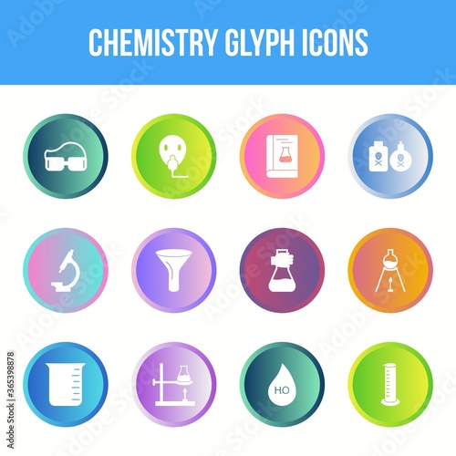 Unique chemistry vector glyph icon set
