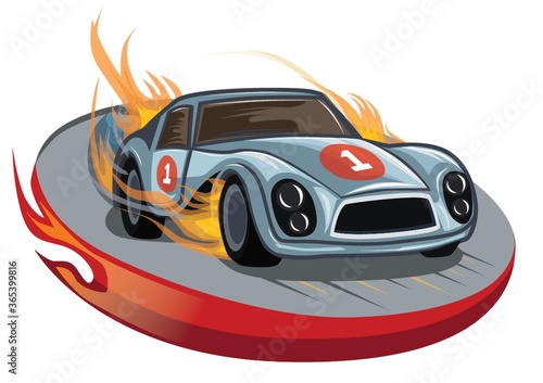 fiery race car